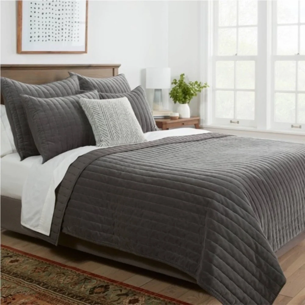 Threshold Channel Stitch Velet Quilt-Charcoal Gray,100% Cotton Velvet-Full/Queen